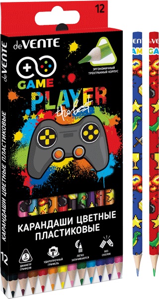 картинка Карандаши цветные, 12 цв, пластик, трехгранный корпус, "Game", deVente, 5022126 от магазина Альфанит в Кунгуре
