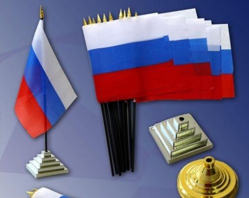 картинка Флаг, 15*22,5 см, без герба, с подставкой, "Россия", 310 от магазина Альфанит в Кунгуре
