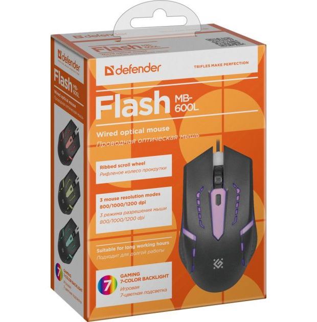 картинка Мышь проводная игровая Defender Flash MB-600L, 800-1200 dpi, черный от магазина Альфанит в Кунгуре