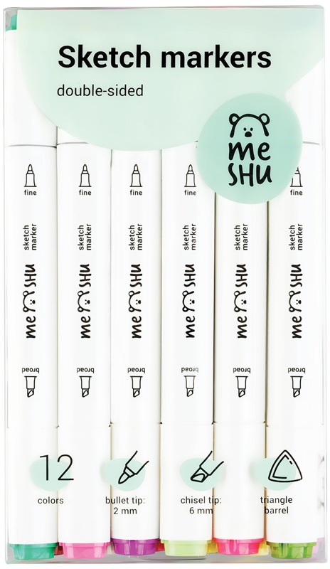 картинка Скетч-маркеры двусторонние, 12 цв, 12 шт, трехгранный корпус, цветочная гамма, MESHU, MS_38261 от магазина Альфанит в Кунгуре