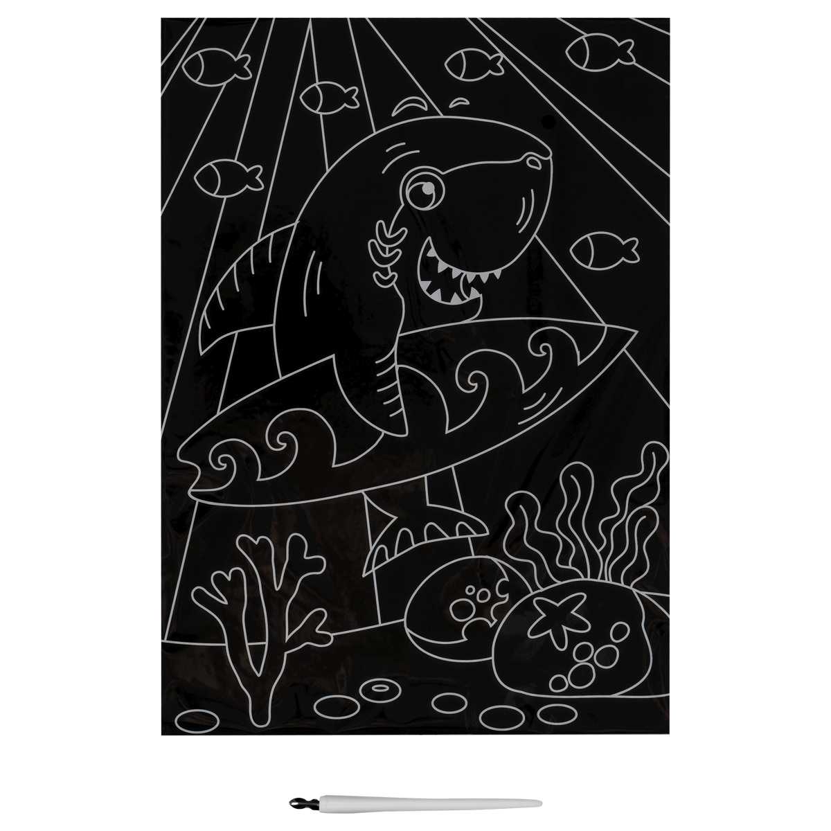 картинка Гравюра, А4, мультицвет, "Акула-серфер", Три совы, GA4_49944 от магазина Альфанит в Кунгуре