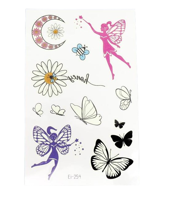 картинка Татуировки переводные, 12*7,5 см, фосфорные, "Бабочки-цветочки", 7040449 от магазина Альфанит в Кунгуре