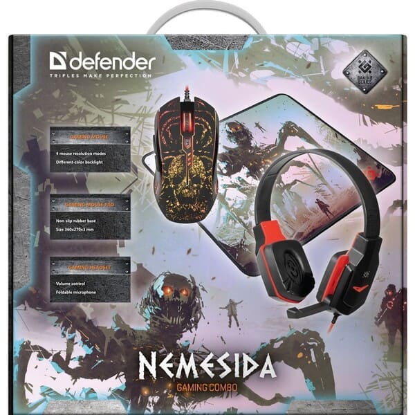 картинка Комплект проводной (мышь + гарнитура + коврик) игровой Defender Nemesida MHP-128, USB, 52128 от магазина Альфанит в Кунгуре