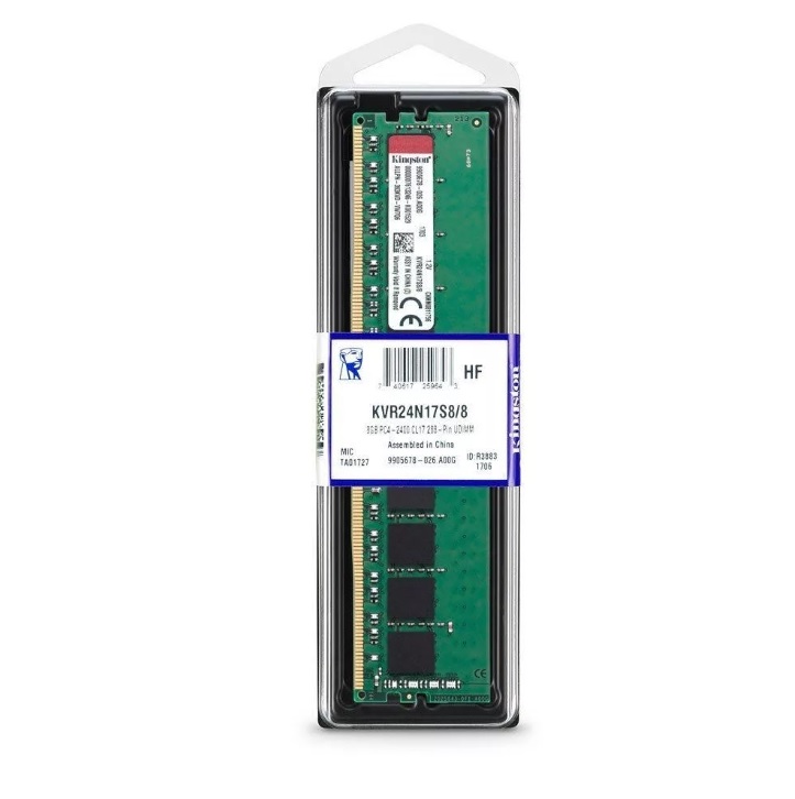 картинка Модуль памяти DIMM 8 GB, Kingston, DDR4, 2400 МГц, KVR24N17S8/8 от магазина Альфанит в Кунгуре