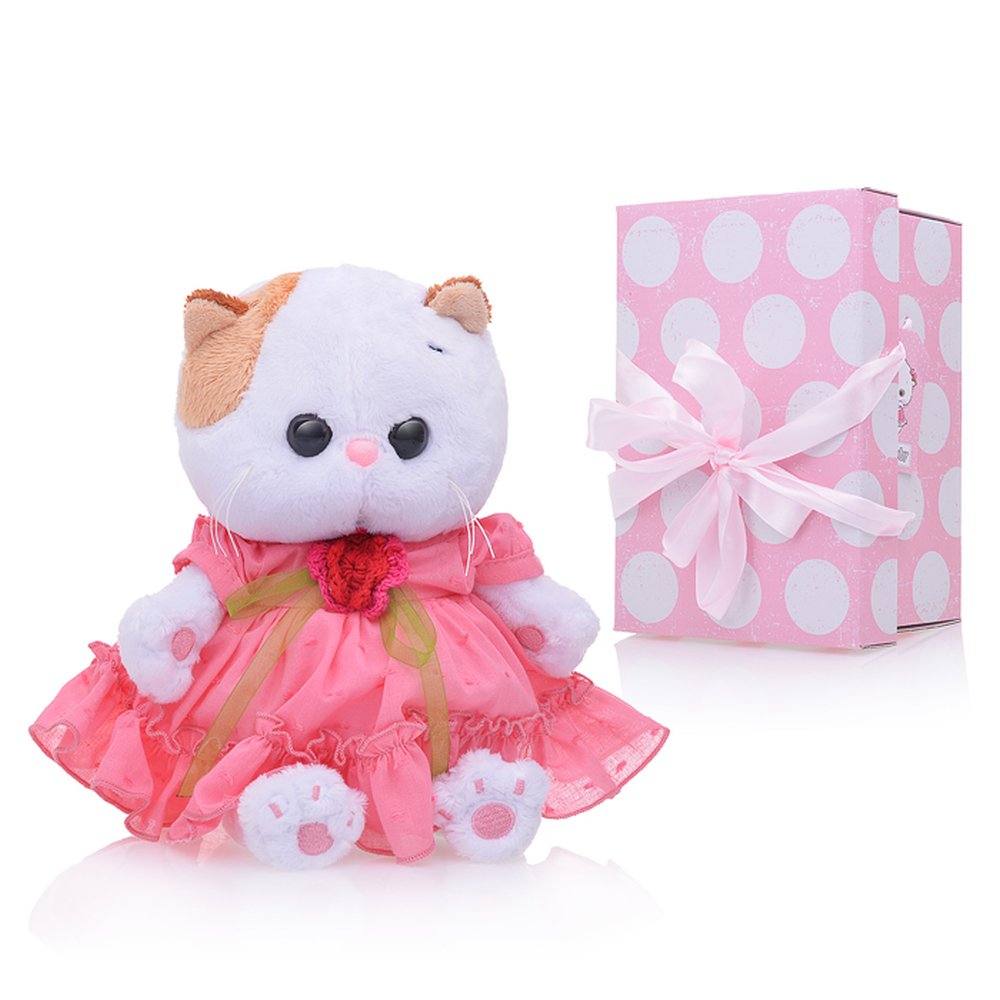 картинка Игрушка мягкая, 20 см, белый, в платье с вязаным цветочком, "Кошка Ли-Ли Baby", Budi Basa, LB-013 от магазина Альфанит в Кунгуре