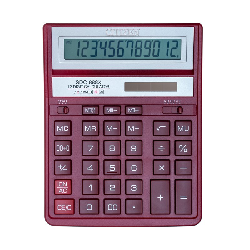 картинка Калькулятор настольный, 12 разрядов, 15,8*20,3 см, двойное питание, красный, "SDC-888XRD", CITIZEN от магазина Альфанит в Кунгуре