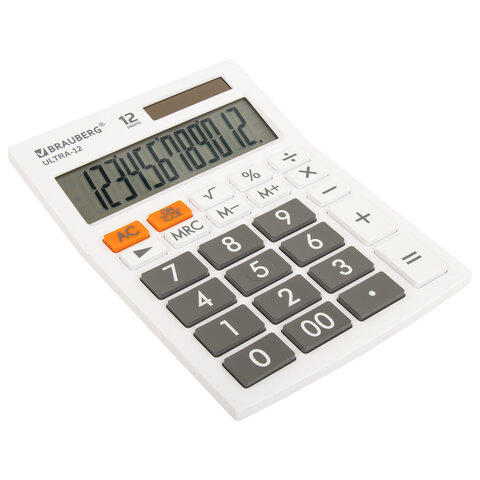 картинка Калькулятор настольный, 12 разрядов, 19,2*14,3 см, двойное питание, белый, "ULTRA-12-WT", BRAUBERG, 250496 от магазина Альфанит в Кунгуре