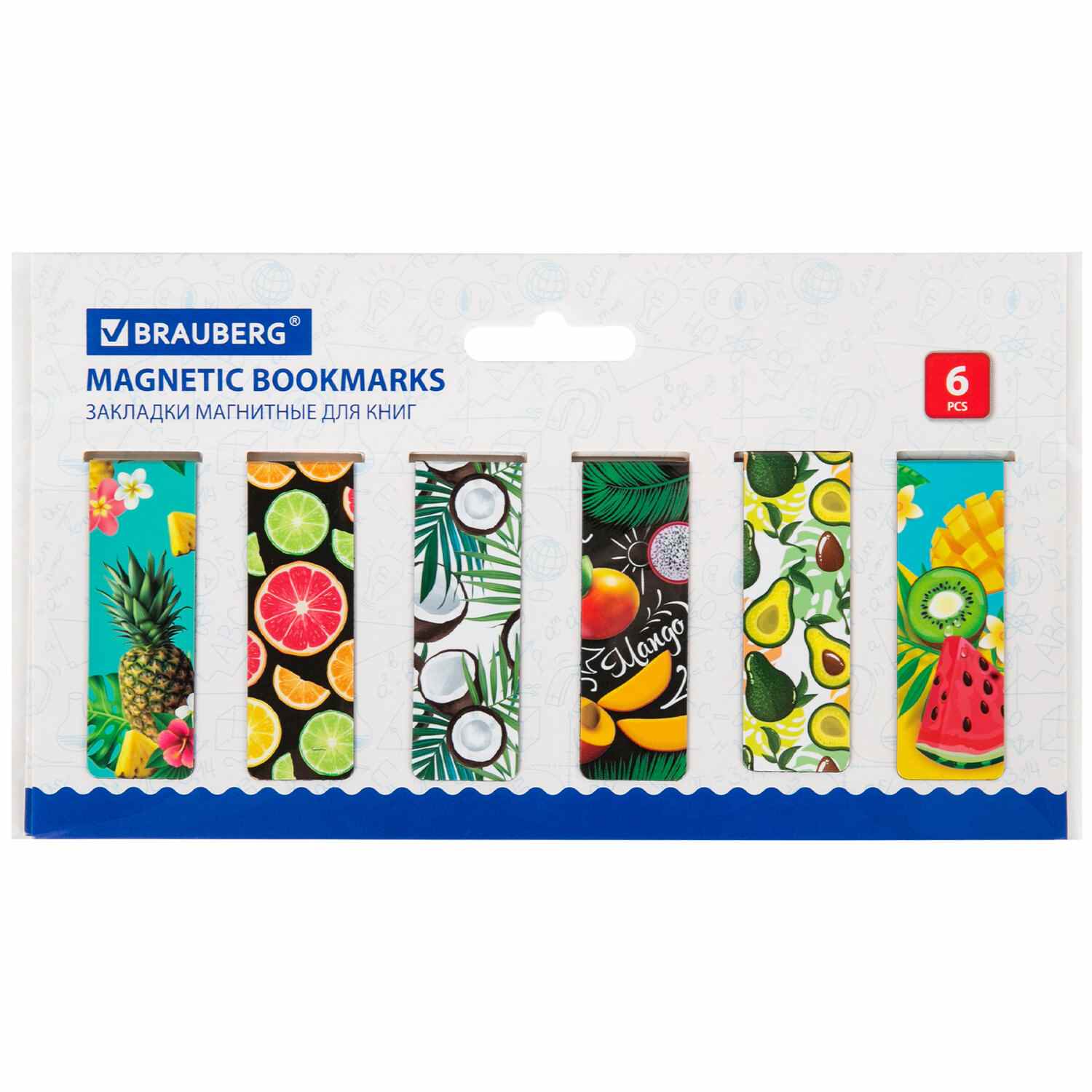 картинка Набор закладок магнитных, 12 шт, 60*20 мм, ассорти, "Fruits", BRAUBERG, 113173 от магазина Альфанит в Кунгуре