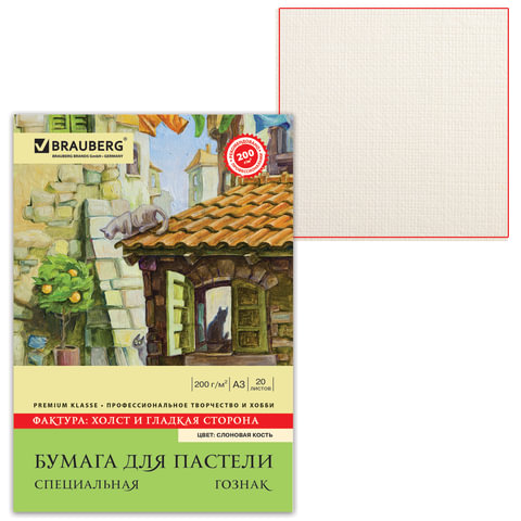 картинка Папка для пастели, А3, 20 л, 200 г/м2, слоновая кость, "Холст", BRAUBERG, 126305 от магазина Альфанит в Кунгуре