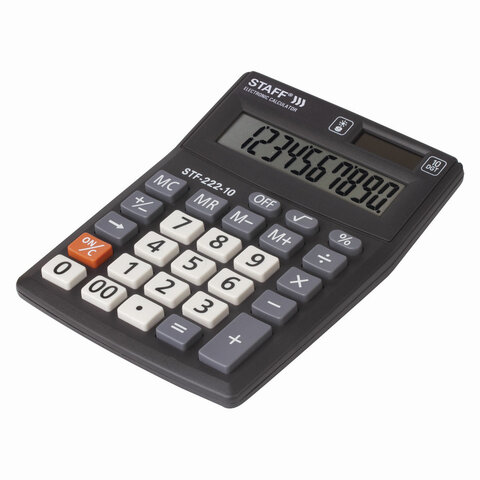 картинка Калькулятор настольный, 10 разрядов, 13,8*10,3 см, двойное питание, черный, "STF-222", STAFF, 250419 от магазина Альфанит в Кунгуре
