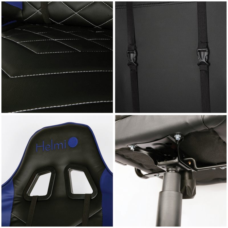 картинка Кресло игровое Helmi "Grand Prix HL-G02", экокожа, черный/синий, две подушки, 279716 от магазина Альфанит в Кунгуре