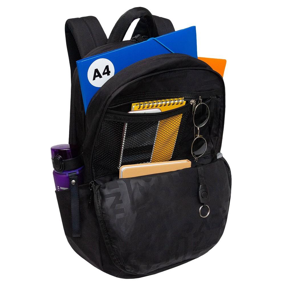 картинка Рюкзак, 3 отдела, 3 кармана, 31*44*21 см, черный, эргономичная спинка, Grizzly, RQ-406-1/1 от магазина Альфанит в Кунгуре