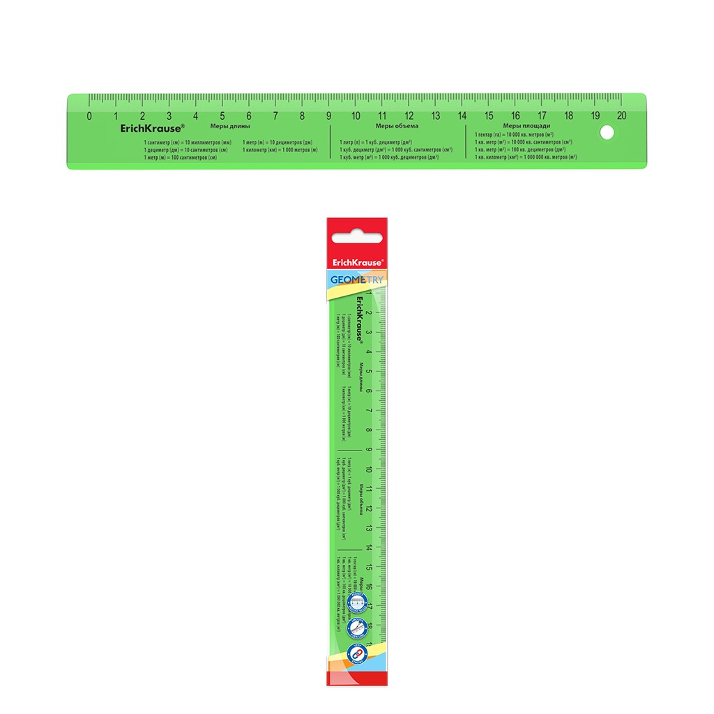 картинка Линейка 20 см, пластик, зеленый, с единицами измерения, "Neon", Erich Krause, 55499 от магазина Альфанит в Кунгуре