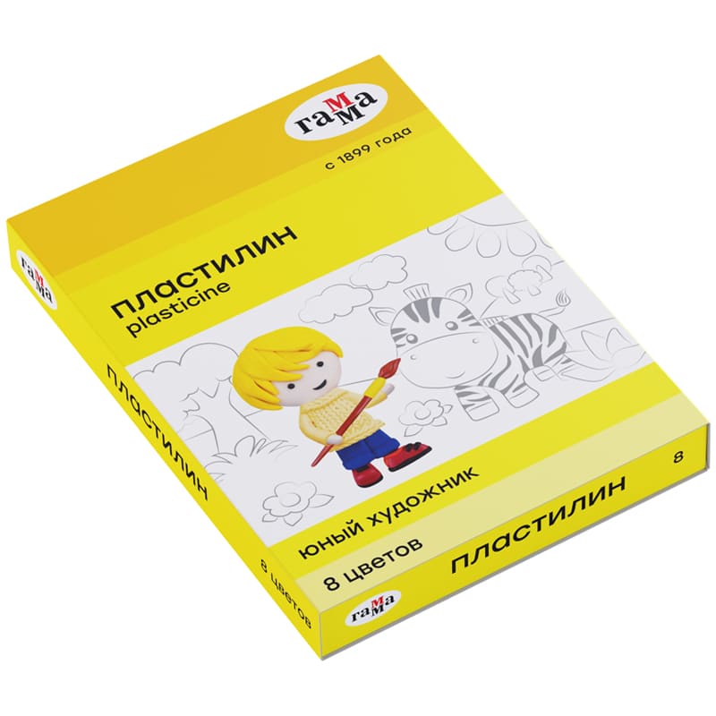 картинка Пластилин, 8 цв, 8 шт, 112 гр, со стеком, "Юный художник", Гамма, 280043 от магазина Альфанит в Кунгуре