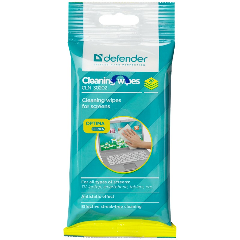 картинка Салфетки чистящие для экранов Defender CLN Эко, LCD/TFT, 20 шт, в мягкой упаковке, 30202 от магазина Альфанит в Кунгуре
