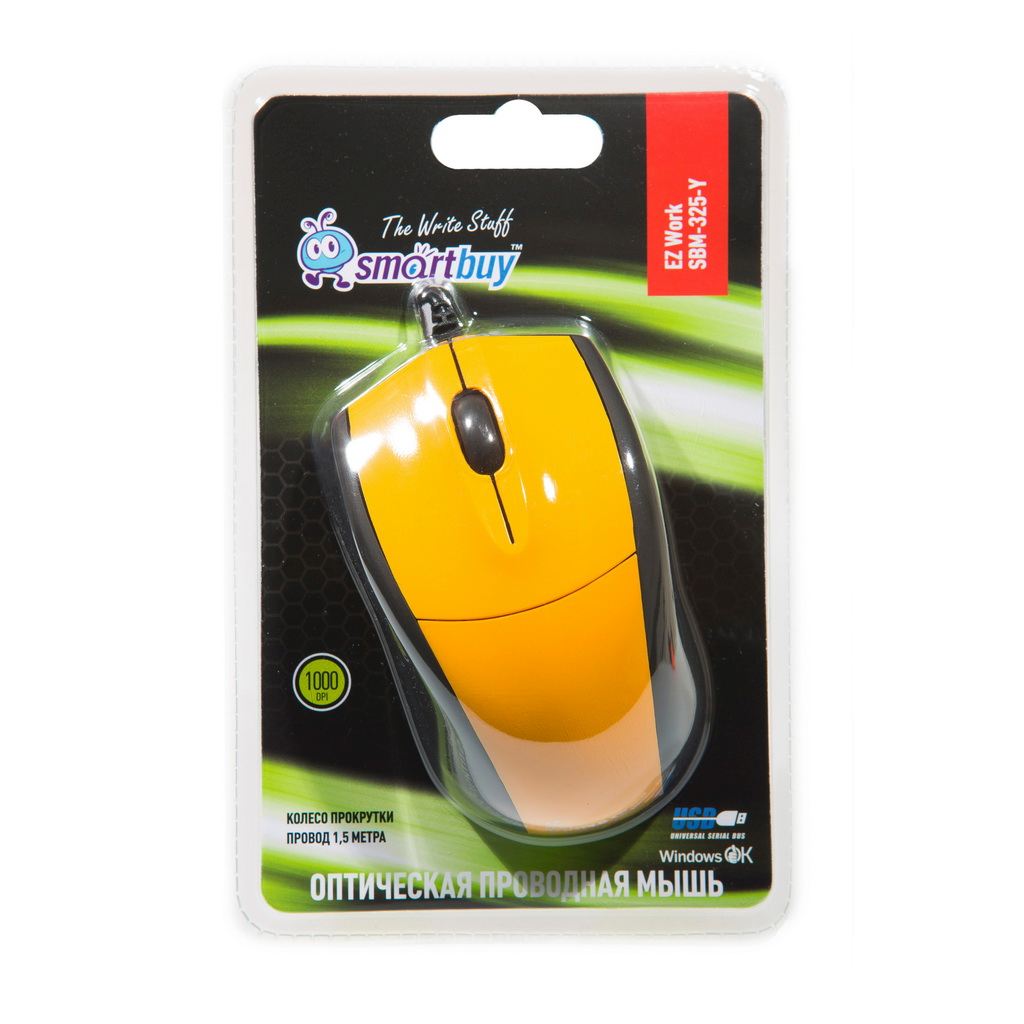 картинка Мышь проводная SmartBuy 325, 1000 dpi, USB, желтый, SBM-325-Y от магазина Альфанит в Кунгуре