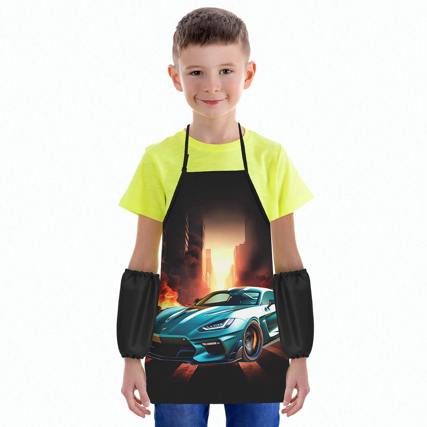 картинка Фартук для труда, 46*54 см, с нарукавниками, черный, "Fire car", Юнландия, 272465 от магазина Альфанит в Кунгуре