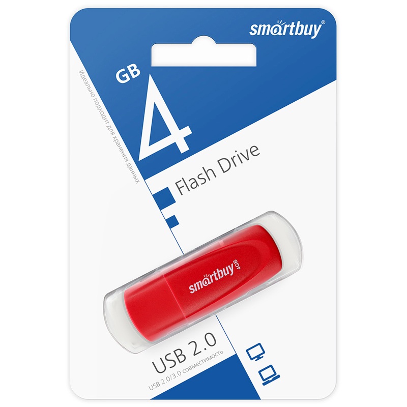 картинка Флеш-диск SmartBuy 4 GB USB 2.0, Scout, красный, SB004GB2SCR от магазина Альфанит в Кунгуре