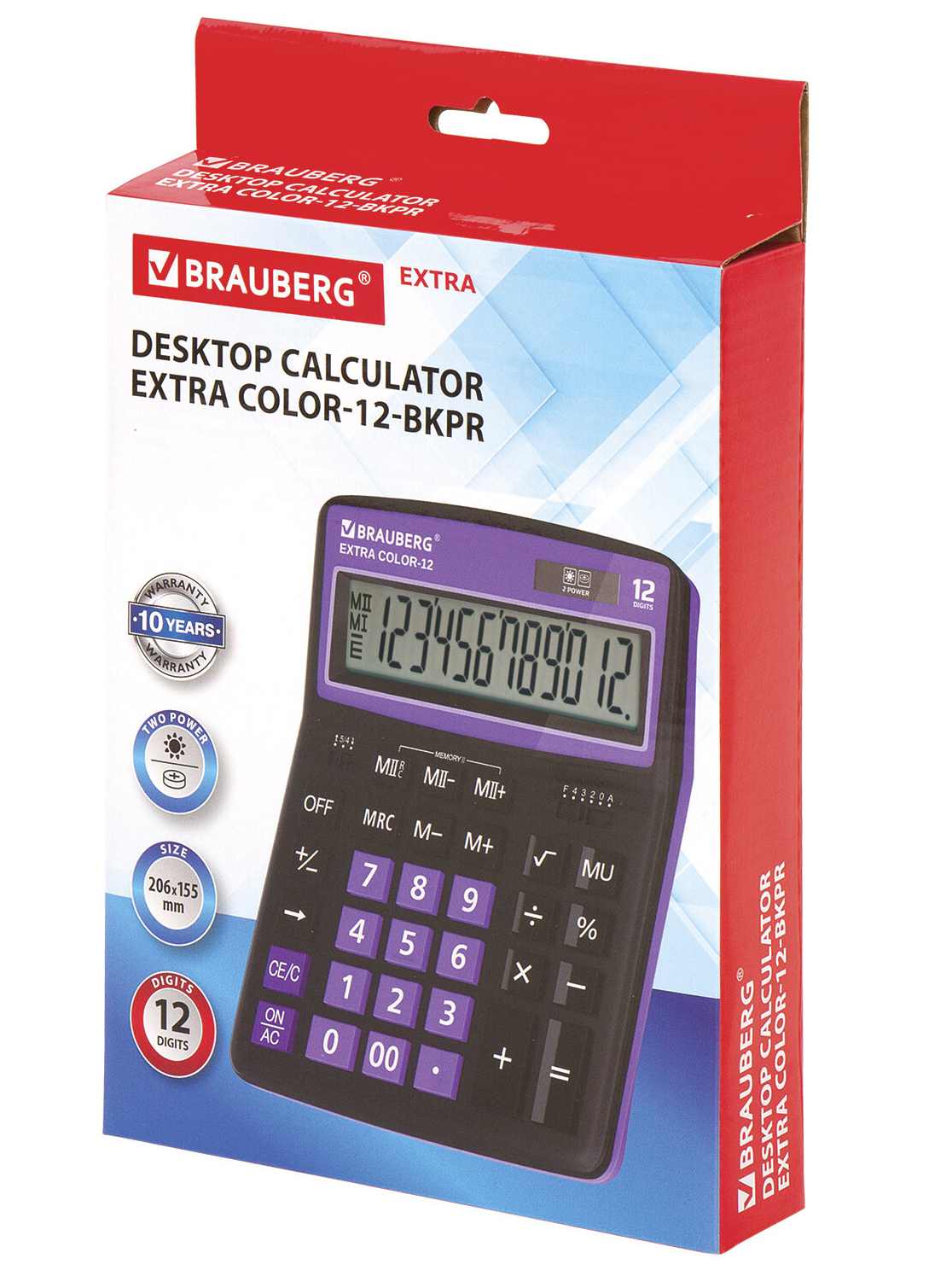 картинка Калькулятор настольный, 12 разрядов, 20,6*15,5 см, двойное питание, черно-фиолетовый, "EXTRA COLOR-12-BKPR", BRAUBERG, 250480 от магазина Альфанит в Кунгуре