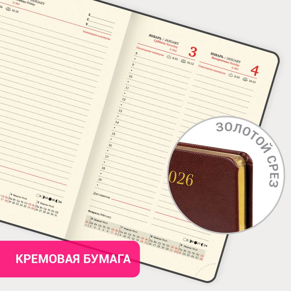 картинка Ежедневник датированный 2026 г, А6, 168 л, кожзам, коричневый, "Iguana", BRAUBERG, 117253 от магазина Альфанит в Кунгуре