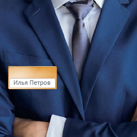 картинка Бейдж магнитный горизонтальный, 34*70 мм, золото, BRAUBERG, 237465 от магазина Альфанит в Кунгуре