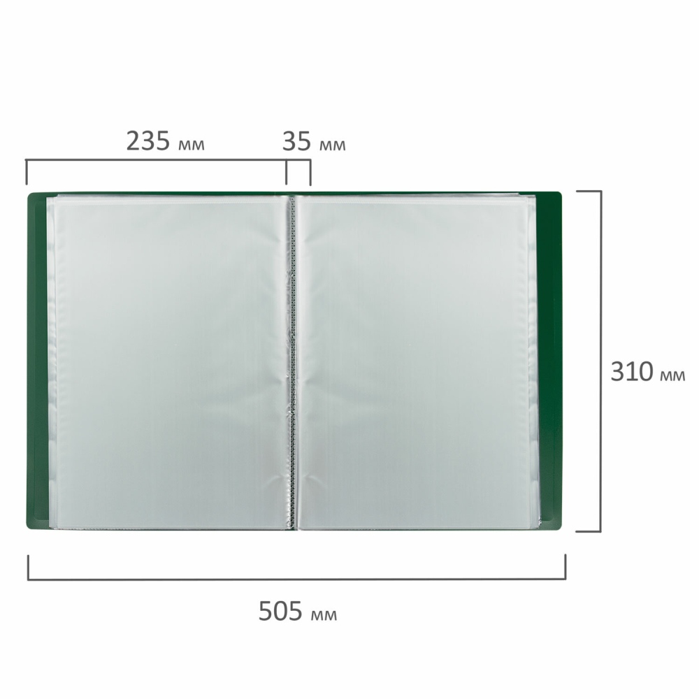 картинка Папка 100 файлов, А4, 800 мкм, корешок 35 мм, зеленый, "Office", BRAUBERG, 271335 от магазина Альфанит в Кунгуре