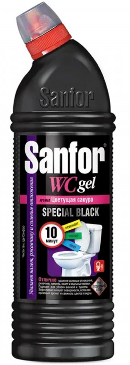 картинка Средство чистящее для сантехники, 750 мл, бутыль, гель, "Special Black. Цветущая сакура", Sanfor от магазина Альфанит в Кунгуре