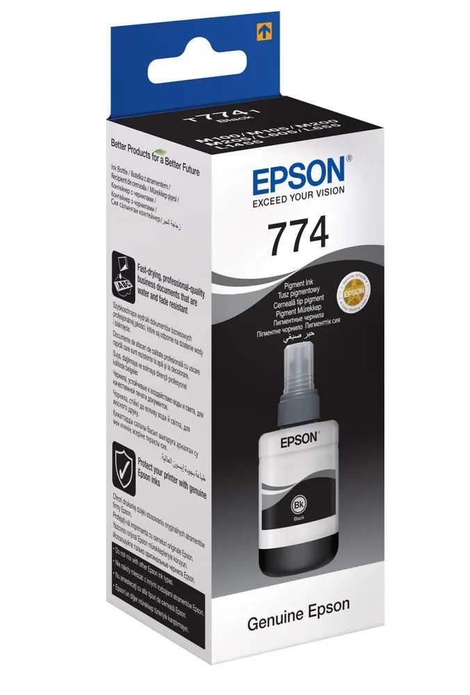 картинка Чернила Epson C13T77414A (774 BK), (ориг.) Black, M100/M101/M105/M200/M201/M205/L655/L605 (140 мл) от магазина Альфанит в Кунгуре