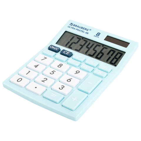 картинка Калькулятор настольный, 8 разрядов, 15,4*11,5 см, двойное питание, голубой, "ULTRA PASTEL-08-LB", BRAUBERG, 250513  от магазина Альфанит в Кунгуре