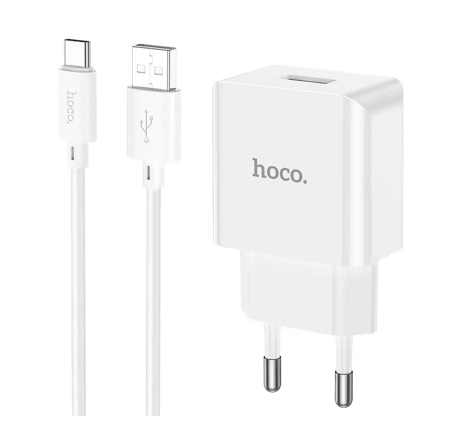 картинка Сетевое зарядное устройство Hoco C106A, 1  USB-TypeC, 2,1 А, 10,5 Вт, белый от магазина Альфанит в Кунгуре