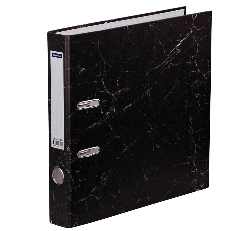 картинка Папка-регистратор, А4, корешок 50 мм, до 450 л, бумага, мрамор черный, с карманом, OfficeSpace, 251890 от магазина Альфанит в Кунгуре