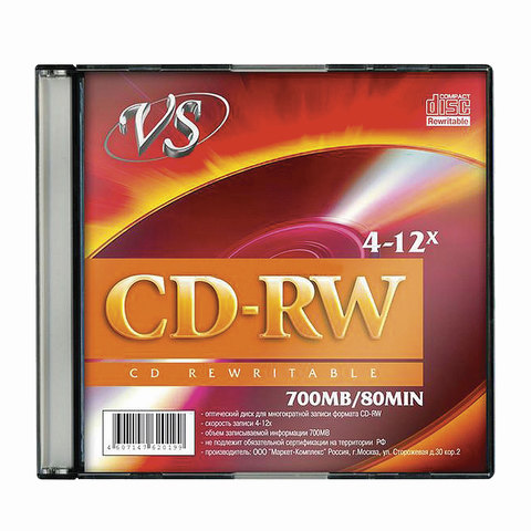 картинка Диск CD-RW VS Slim, 1 шт, 12x, сидибокс от магазина Альфанит в Кунгуре