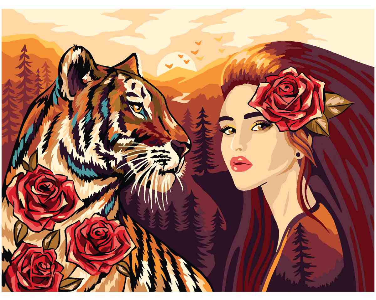 картинка Картина по номерам, 30*40 см, на картоне, "Девушка с тигром", Три совы, КК_53807 от магазина Альфанит в Кунгуре
