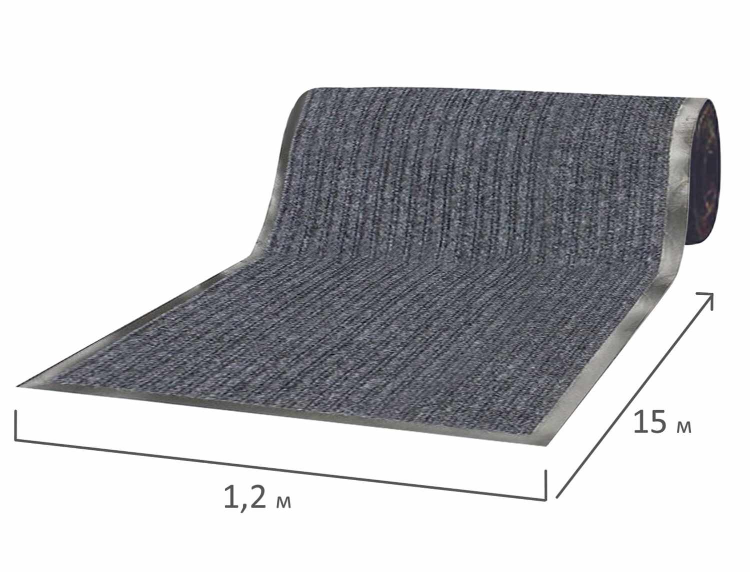 картинка Коврик дорожка, 1,5*15 м, влаго-грязезащитный, ворсовый, ребристый, серый, 602881 от магазина Альфанит в Кунгуре