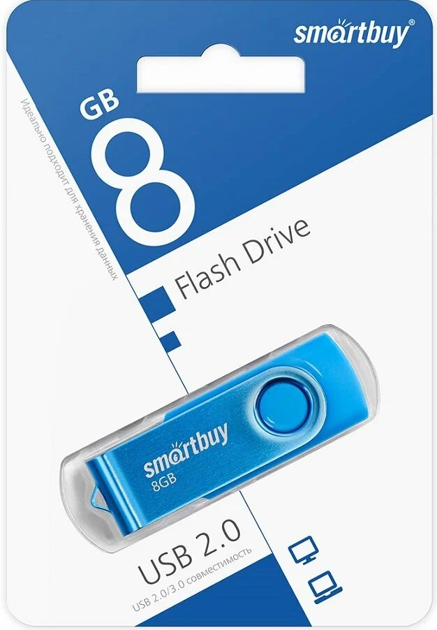 картинка Флеш-диск SmartBuy 8 GB USB 2.0, Twist, голубой, SB008GB2TWB от магазина Альфанит в Кунгуре