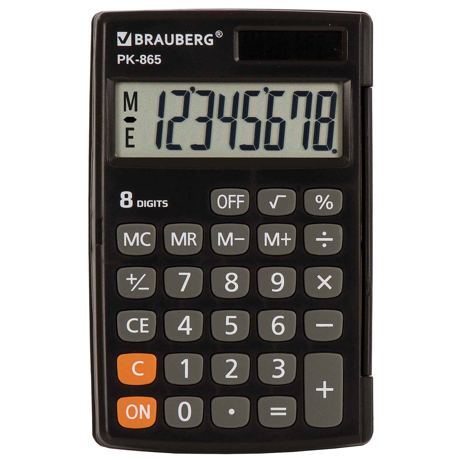 картинка Калькулятор карманный, 8 разрядов, 12*7,5 см, двойное питание, черный, "PK-865-BK", BRAUBERG, 250524 от магазина Альфанит в Кунгуре