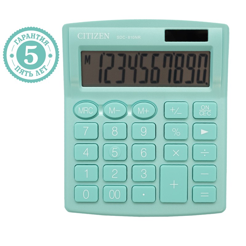 картинка Калькулятор настольный, 10 разрядов, 12,4*10,2 см, двойное питание, бирюзовый, "SDC-810BN", CITIZEN, SDC-810NR-GN от магазина Альфанит в Кунгуре