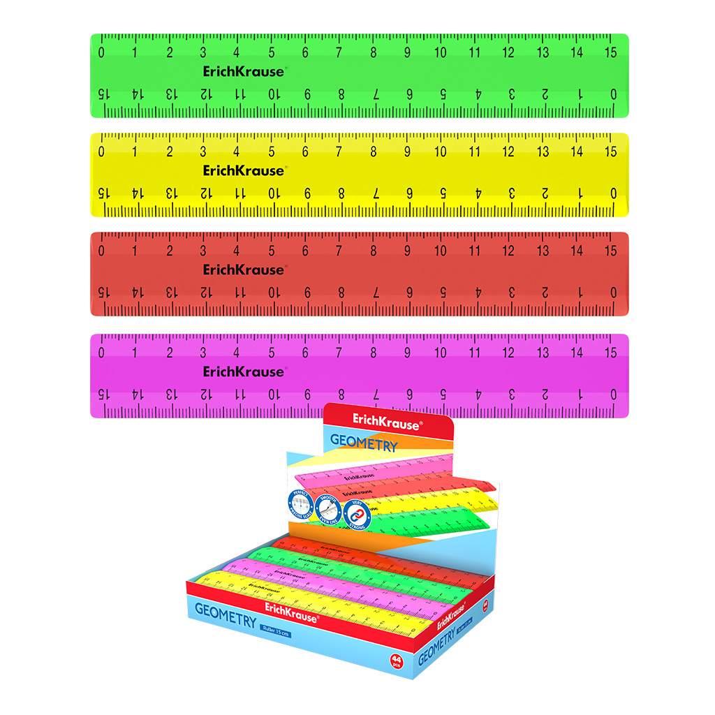картинка Линейка 15 см, пластик, ассорти, "Neon Solid", Erich Krause, 50568 от магазина Альфанит в Кунгуре