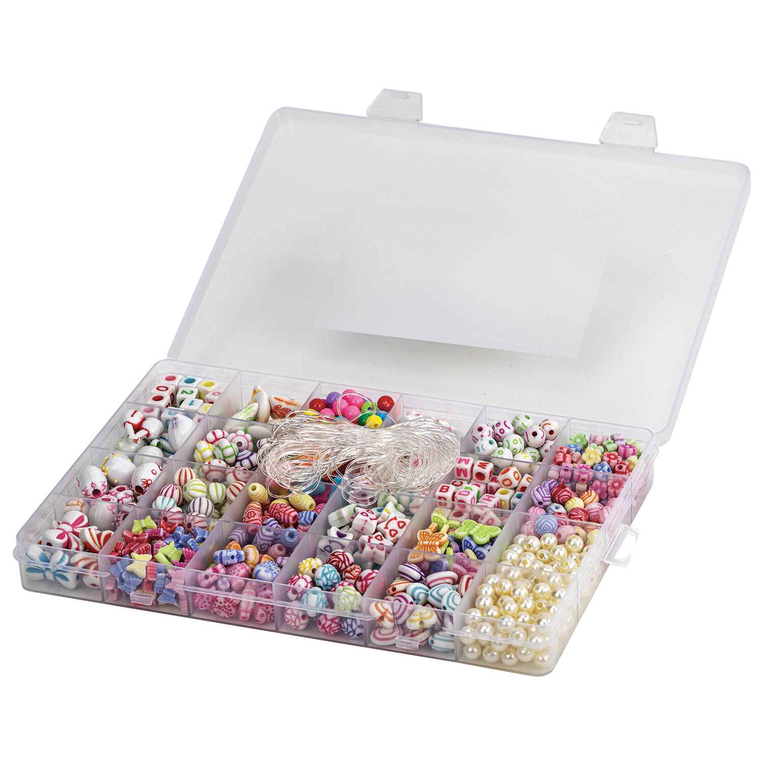картинка Набор для создания бижутерии, 450 бусин, 24 вида, нить, "Beads Set", BRAUBERG KIDS, 664695 от магазина Альфанит в Кунгуре