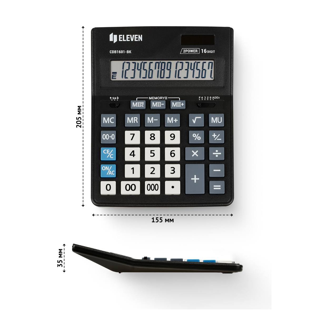 картинка Калькулятор настольный, 16 разрядов, 15,5*20,5*3,5 см, двойное питание, "Business Line", Eleven, CDB1601-BK от магазина Альфанит в Кунгуре