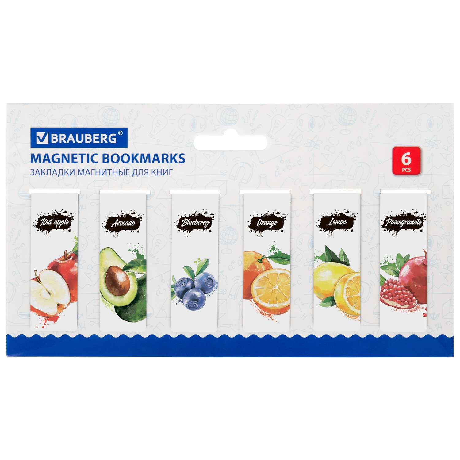 картинка Набор закладок магнитных, 12 шт, 60*20 мм, ассорти, "Fruits", BRAUBERG, 113173 от магазина Альфанит в Кунгуре