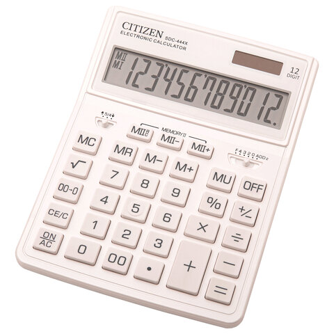 картинка Калькулятор настольный, 12 разрядов, 20,4*15,5 см, двойное питание, белый, "SDC-444WHE", CITIZEN от магазина Альфанит в Кунгуре