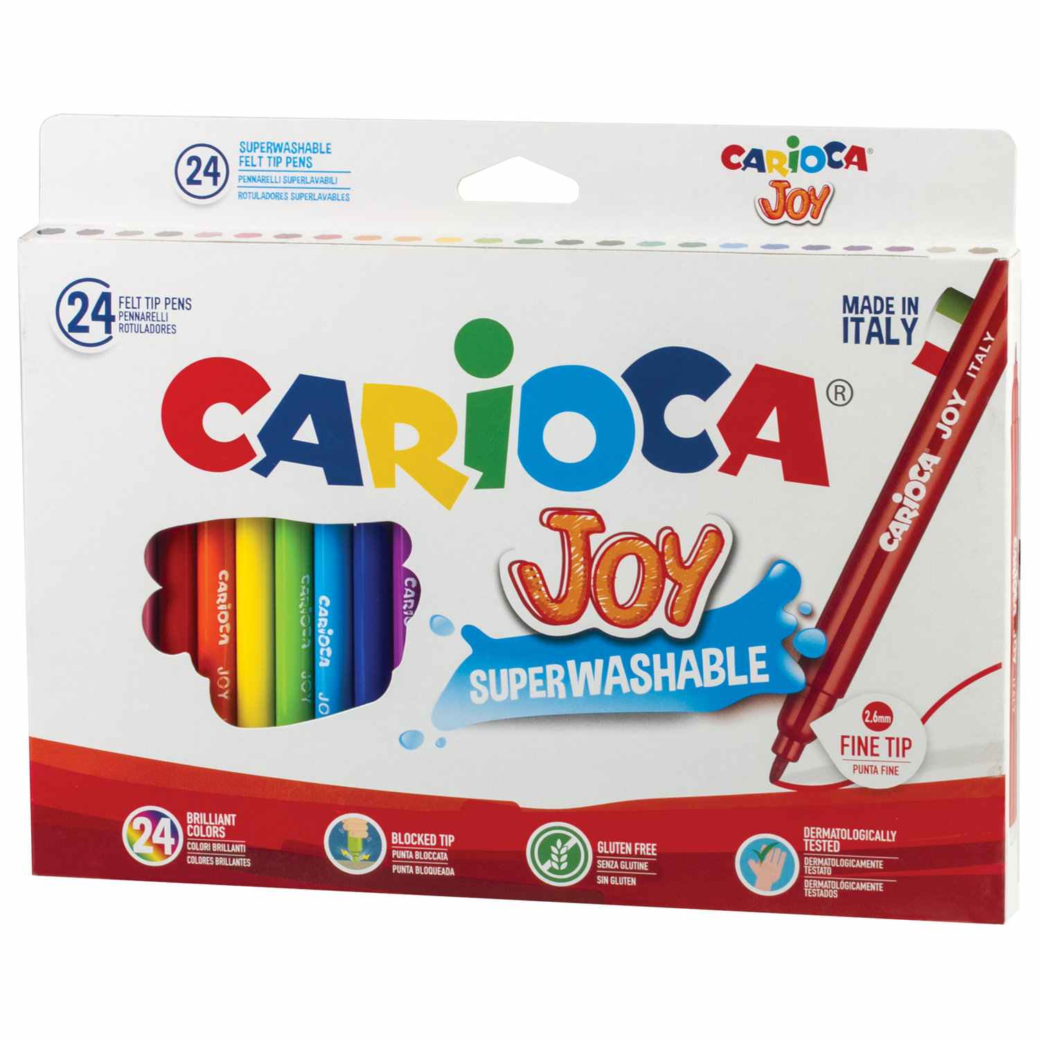 картинка Фломастеры, 24 цв, 24 шт, круглый корпус, смываемые, "Joy", Carioca, 40615 от магазина Альфанит в Кунгуре
