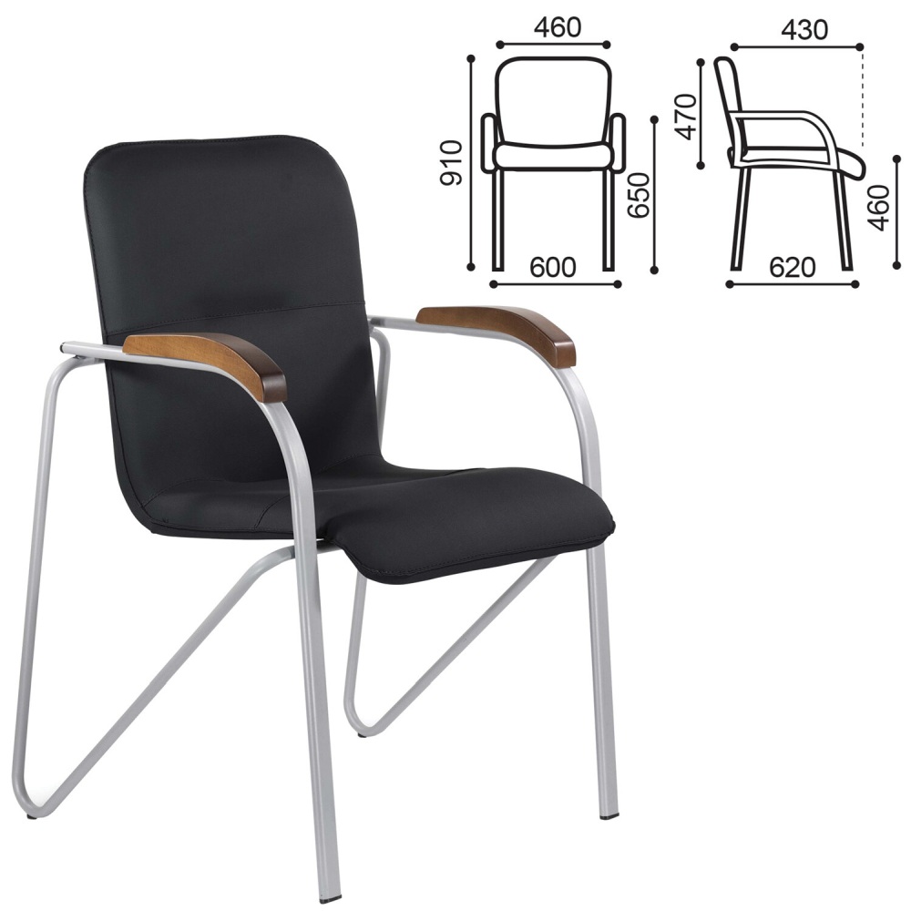 картинка Кресло для приемных и переговорных BRABIX "Samba CF-104", кожзам, серый/черный, накладки "орех", 532759 от магазина Альфанит в Кунгуре