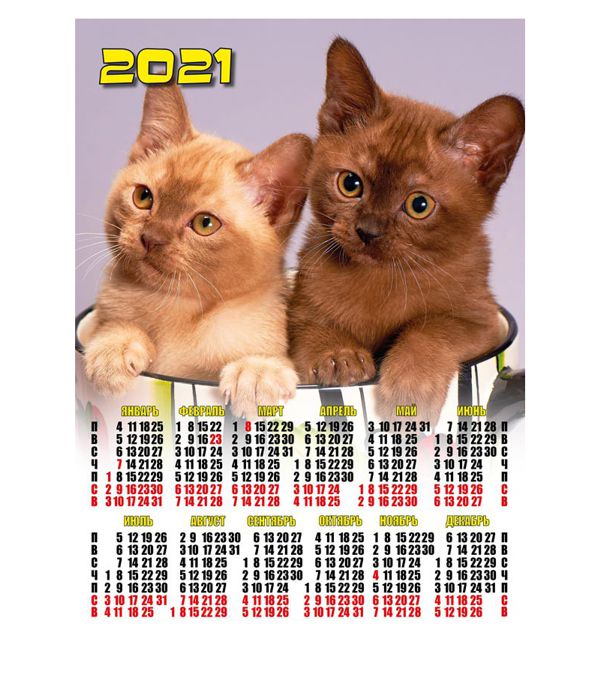 картинка Календарь листовой 2021 год, А2, ассорти, Келинс от магазина Альфанит в Кунгуре