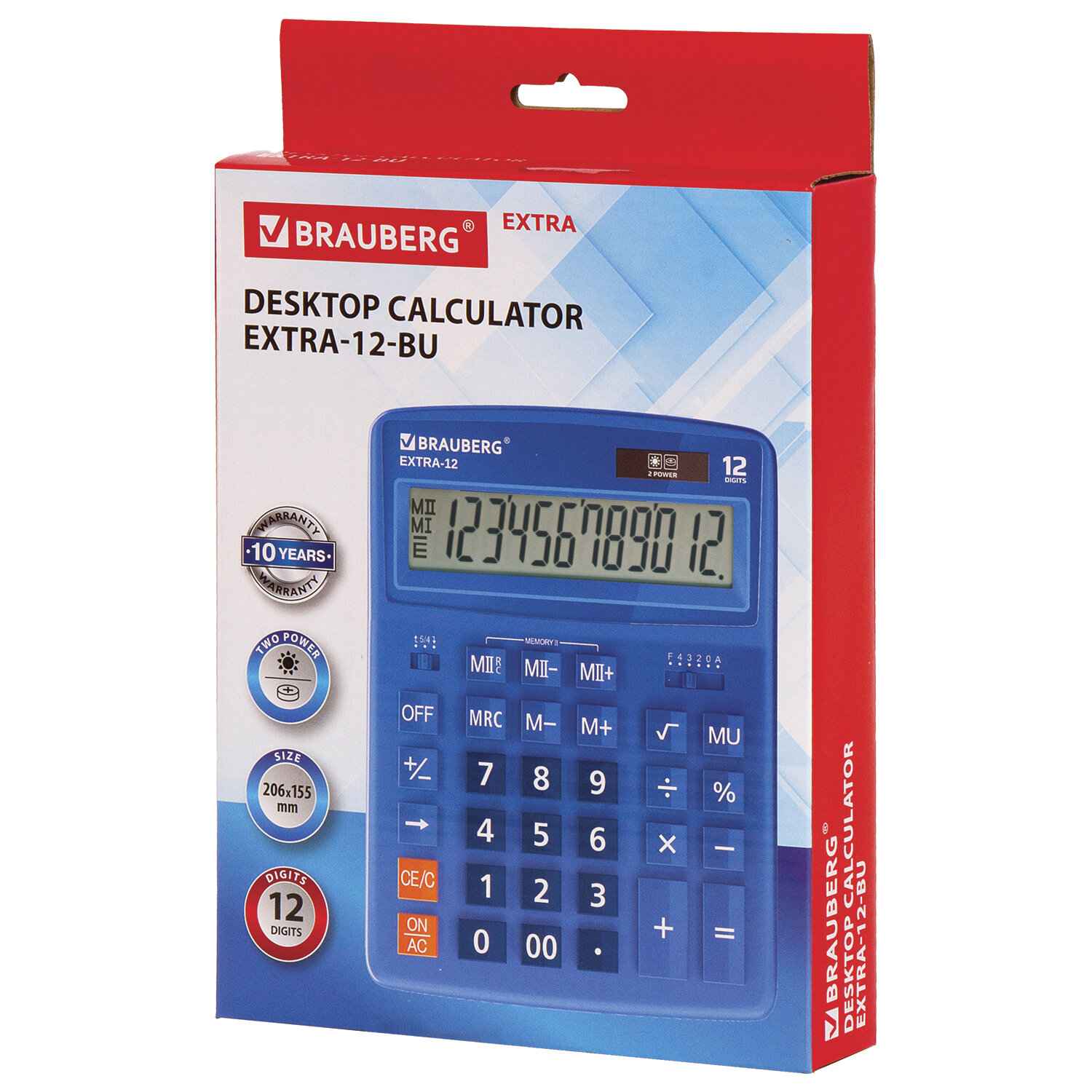 картинка Калькулятор настольный, 12 разрядов, 20,6*15,5 см, двойное питание, синий, "Extra-12-BU", BRAUBERG, 250482 от магазина Альфанит в Кунгуре