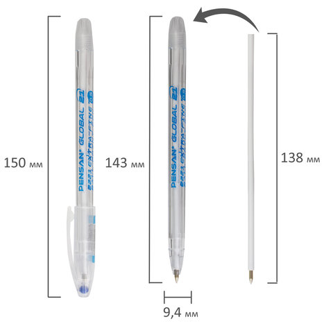 картинка Ручка шариковая масляная, 0,5 мм, синяя, корп. белый, "Global", PENSAN, 2221 от магазина Альфанит в Кунгуре