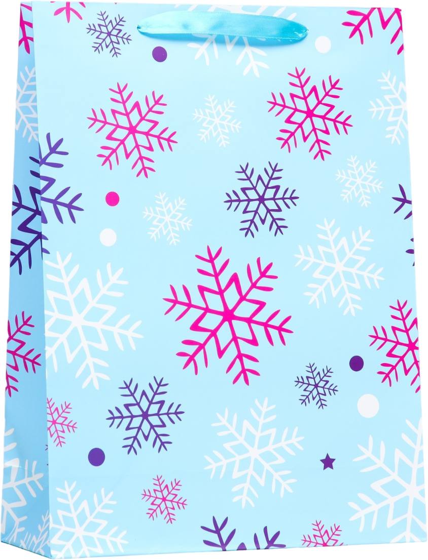 картинка Пакет подарочный новогодний, 42*31*12 см, ручка-лента, бумага, "Снежинки", 6854030 от магазина Альфанит в Кунгуре