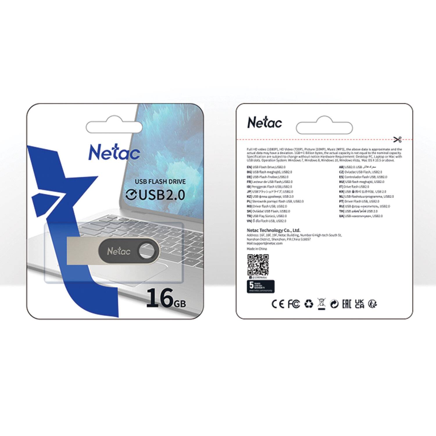 Флеш-диск Netac 16 GB USB 2.0, U278, серебро/черный, NT03U278N-016G-20PN