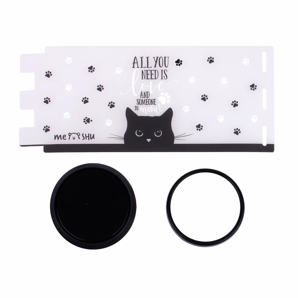 картинка Стакан для пишущих принадлежностей, 1 отдел, пластик, прозрачный, с рисунком, "Black Cat", MESHU, MS_46342 от магазина Альфанит в Кунгуре